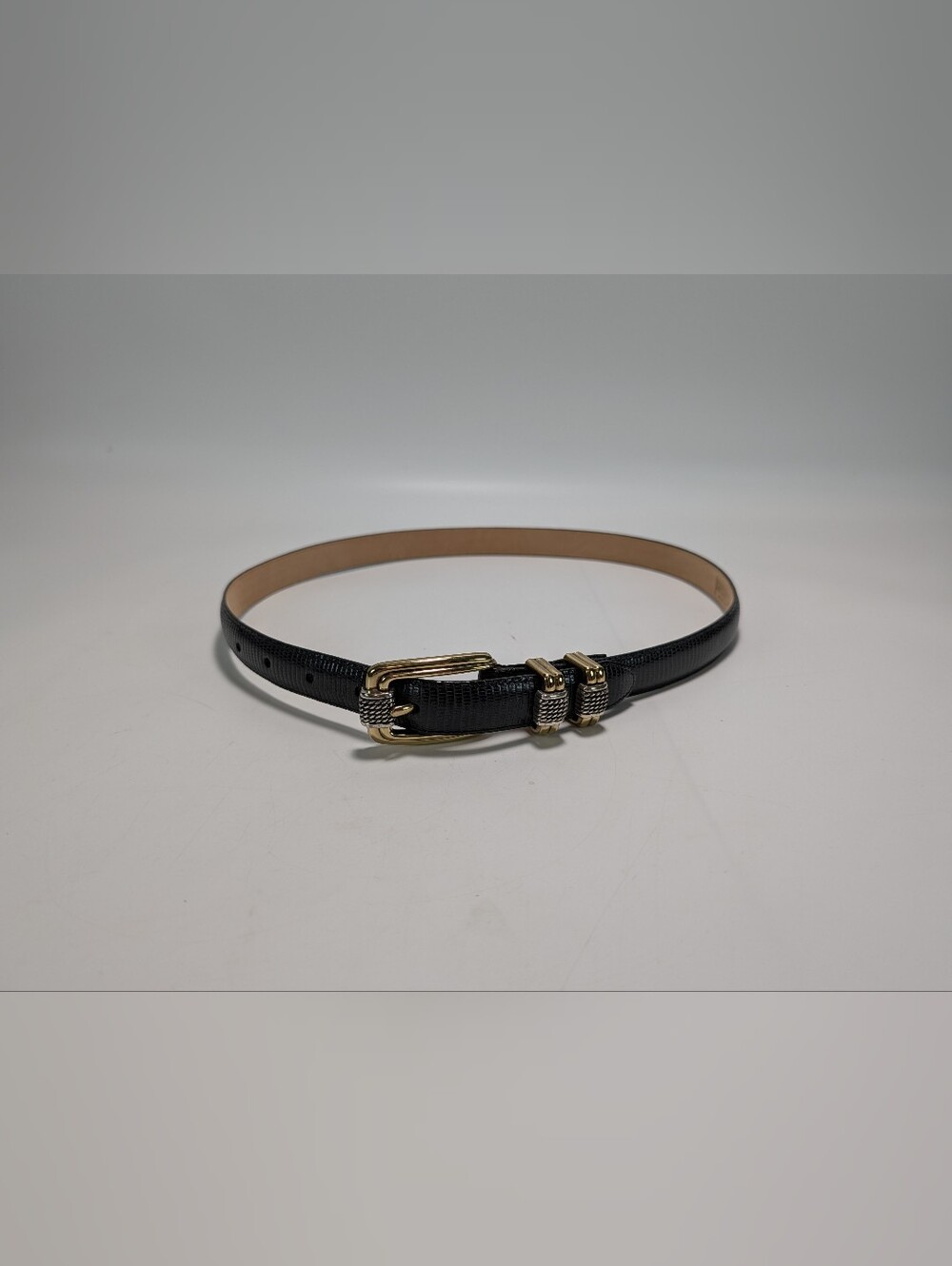 Vintage Brighton Classics Black Leather Belt with Silver and Gold Hardware